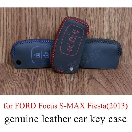 Only Red fit for FORD Focus SMAX Fiesta(2013)Genuine quality leather car key case cover Hand sewing DIY car styling best selling