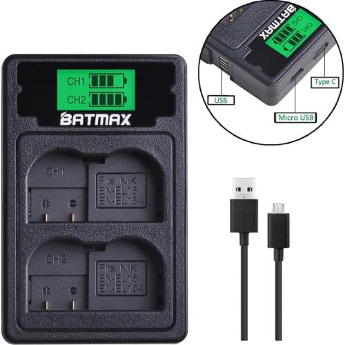 LCD USB EN-EL15 EL15A EN EL15 Battery Charger with Type C for Nikon Camera D600 D610 D600E D800 D800E D810 D7000 7100 d750