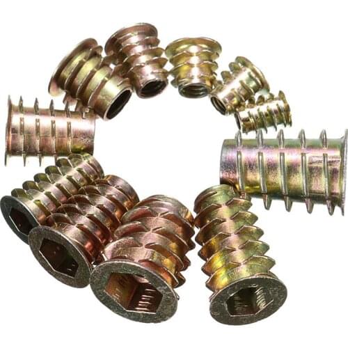 10PCS Hex Drive Screw In Threaded Insert Bushings 11 Size D-Type Insert Nuts Strong Permanent Thread for Wood Prevents Splitting
