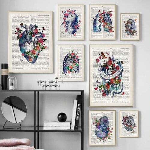 Vintage Human Organs Heart Brain Wall Art Anatomy Canvas Painting Nordic Posters and Prints Wall Pictures for Living Room Decor