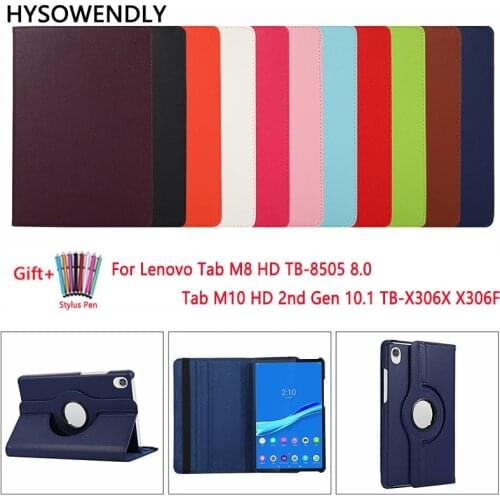 360 Degree Rotating Tablet Case For Lenovo Tab M10 HD 10.1 X306X X306F Stand PU Leather Cover For Lenovo Tab M8 HD TB-8505 8.0