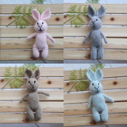 Newborn Knit Bunny Toy Fluffy Soft Animal Doll Hand Knitted Baby Gril Stuffer Bunny Toy Newborn Photography Props
