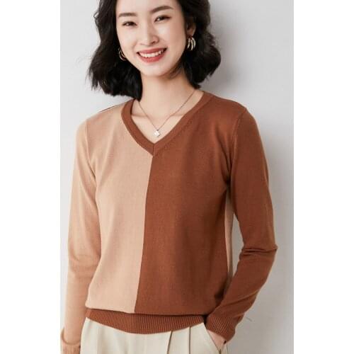 Autumn and Winter New Womens Thin Section Slim Color Matching V-neck Cardigan Long-Sleeved Jacket 60119