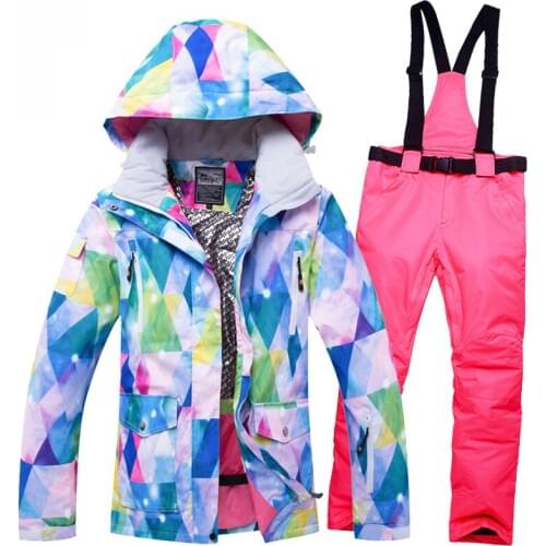 Lets Go Skiing Women Fashion Snowsuit Colorful Ski Jacket Pants Ski Suits Windproof Waterproof Warm Ladies Winter Snow Jacket