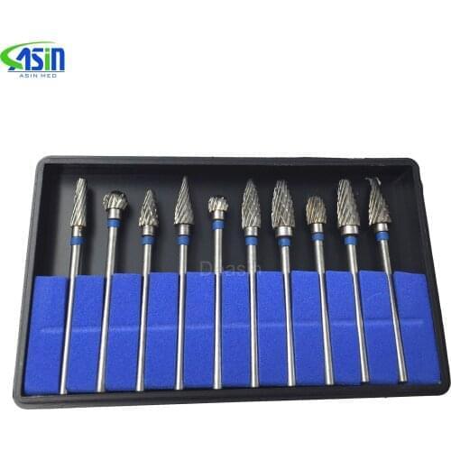 10pcs/box Tungsten Steel Dental Carbide Burs Lab Burrs Tooth Drill Dental Lab Materials