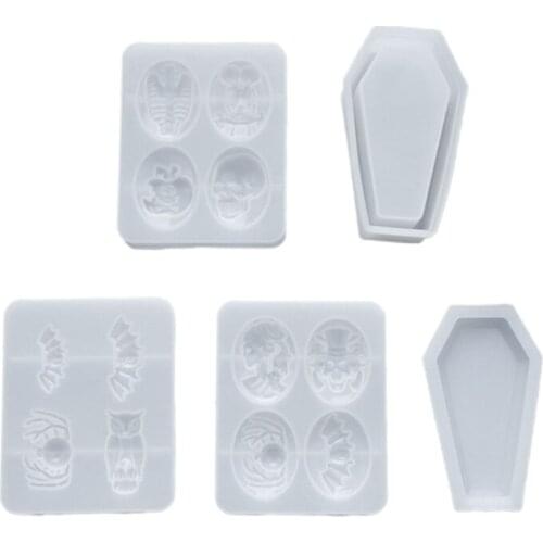 13MC Crystal Epoxy Spider Skeleton Pendant Jewelry Resin Mold Coffin Trinket Box Silicone Mould Halloween Gothic Container DIY