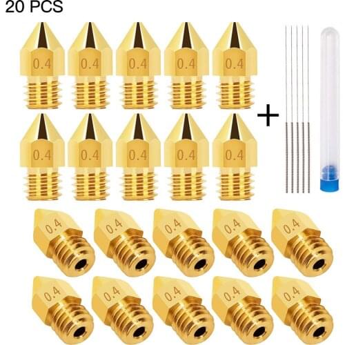 20pcs MK8 Brass Point Head Nozzle 3D Printer Extruder Nozzles with Cleaning Needle Replacement for CR-10