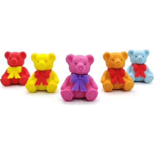20 pcs simulation animal multicolor tie bear student stationery erasers for kids prizes for kids