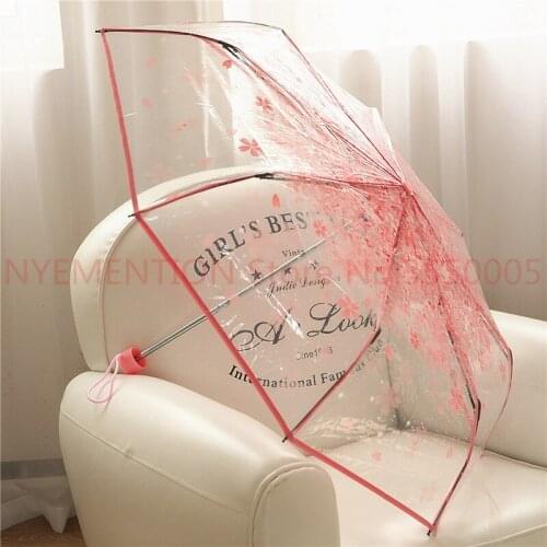 30pcs 8K*52cm 3fold sun rain umbrellas high quality woman cherry blossom sakura flowers transparent umbrella for female