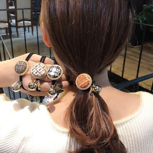 50pcs/lot DIY Simple Multi Fabrics Grids Stripe Rubber Bands Elasticity Balls Hair Bands Styling Tools Accessories HA1535