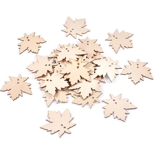 50pcs Blank Leaf Wood Slices Unfinished Natural Wooden Pendants Cutouts Hanging Tags Ornaments for DIY Craft Home Decoration