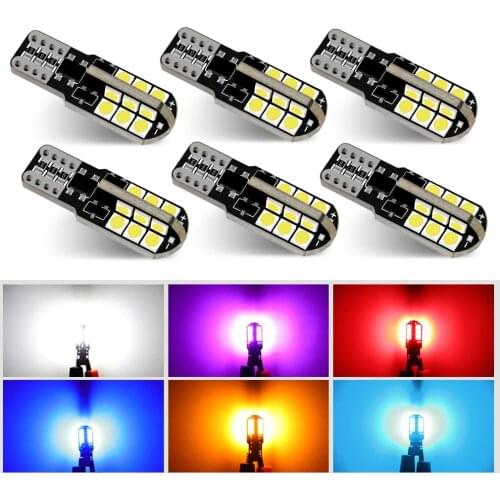 6Pcs W5W LED T10 Led Canbus 168 194 LED Bulb 24SMD Car Side Marker Light License Plate Lamp White Blue Yellow Red Pink 12V 6000K