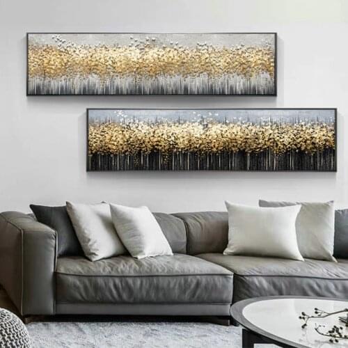 Abstract Canvas Painting Golden Tree Leaf Saudi Canvas Posters Print Modern Wall Art Pictures for Living Room Bedroom Home Decor