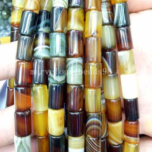 Free Shipping Beautiful jewelry 8x12mm Black Stripe Carnelian Column Art Loose Beads 15.5" G6913