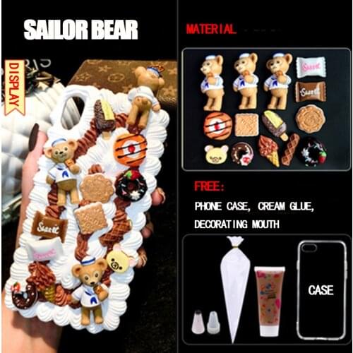 DIY Case For iP 11 12Pro Xs Material HandMade Resin Trinket Accessorie Sailor Bear Set Christmas iPhone 7p 3D Combination Cover