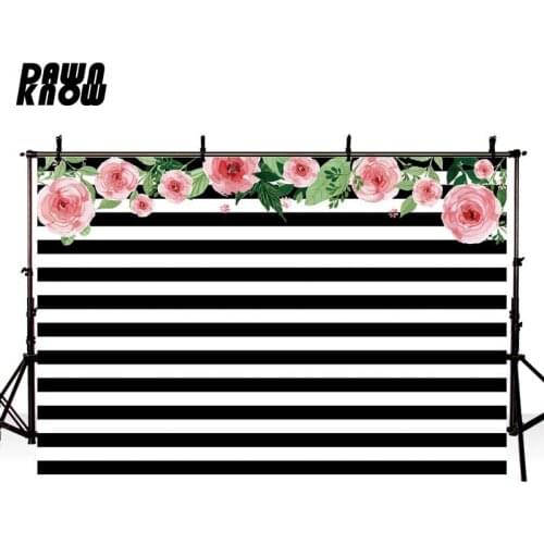 DAWNKNOW Floral Black Stripes Photography Background Backdrop Wedding Photocall Children Stage Live Photo Studio Customize GY449