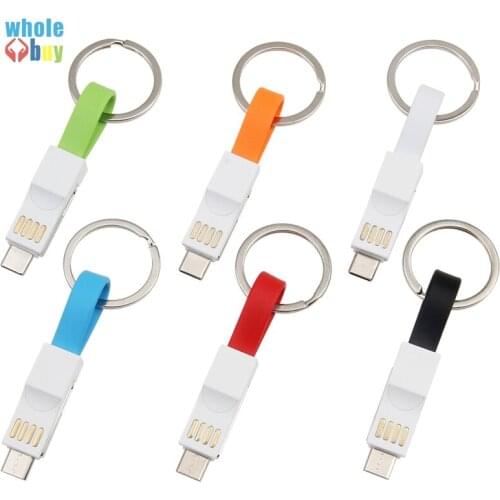 300pcs/lot 3In1 USB Cable Micro USB 8pin Type-C Cable Flat Wire with Key Ring Data Sync Fast Charger Cable for Iphone Xiaomi HTC