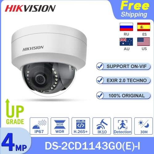 Hikvision Original DS-2CD1143G0-I 4MP PoE Dome IP CCTV Cameras Outdoor Security IR30m Night Version IP67 IK10 H.265 Surveillance