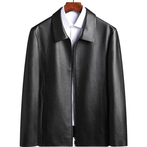 Leather Jacket Autumn Winter The First Layer Cowhide Leather Coat 2021 Mens Natural Leather Jacket Lapel Middle-aged Dad Coat