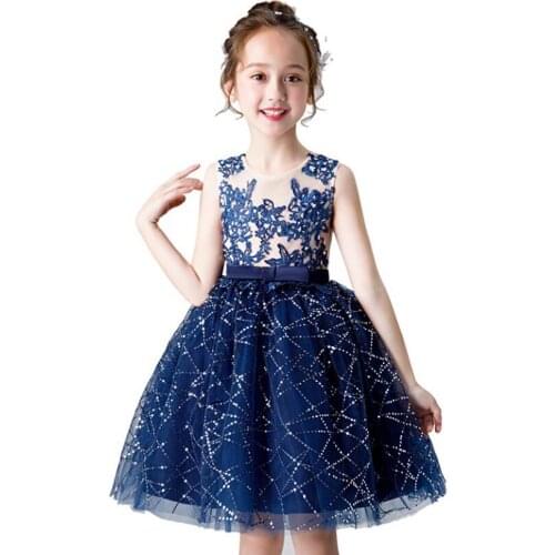 Flower Girl Sequin lace Dresses Weddings Ball Gown bow knot Girl Princess Dress Girl Party Dress Birthday Clothes for kids 2-13T