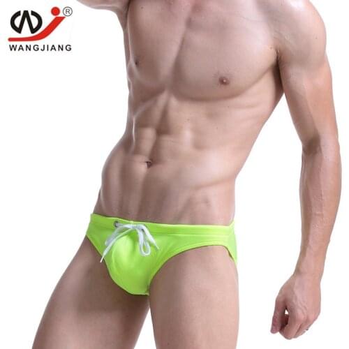 WJ Brand Solid Color U Convex Design Sexy Mens Hot Springs Mini Swimming Briefs Leisure Swimming Trunks