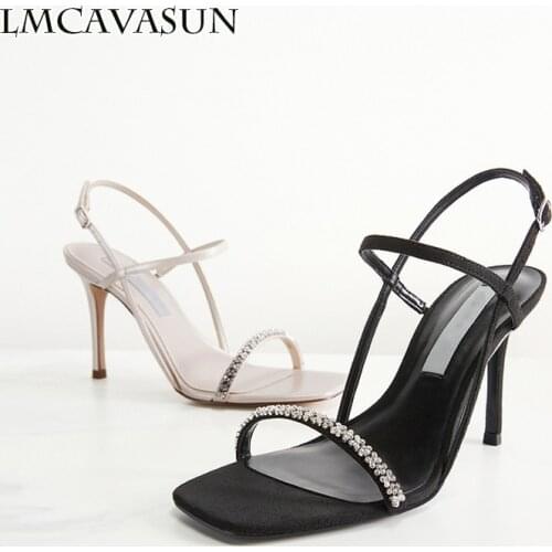 LMCAVASUN 2021 Spring New Ladies rhinestone decoration Square head high heel Sexy sandals