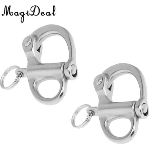 MagiDeal 2Pcs 304 Stainless Steel Heavy Duty Snap Shackle D Ring Fixed Bail Marine Boat Yacht Sailing Hardware 3.2x2cm