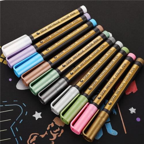 Metallic Marker Pens Brush Pen for Rock Painting Medium Point Ceramic Glass School Art set Supplies Markers Stationery colores