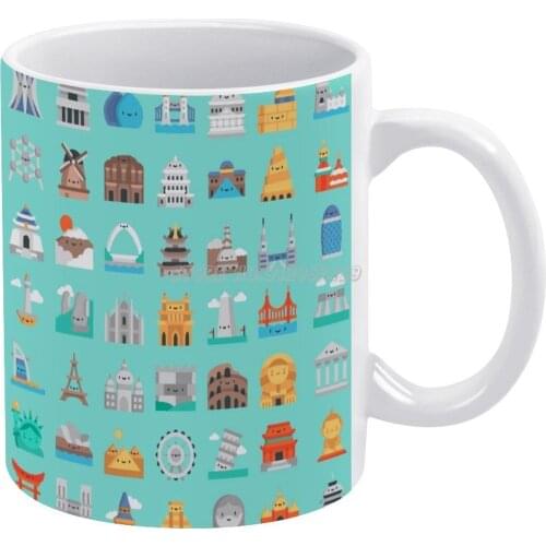 Cute Famous Monuments Pattern Coffee Mugs 330ml Creative Travel Mug and Cup Office Drinkware Mugs Tazza Travel Monuments Tourist