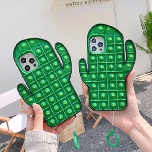 Cute 3D Cactus Shape Stress Reliever Phone Case For iPhone 12Pro MAX 11 XS MAX XR X 7 8Plus Helps Anxiety Squeeze Toy Soft Cover