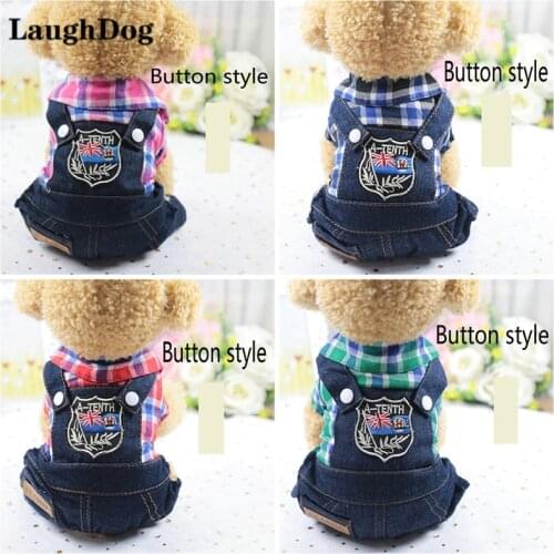 Dog Clothes Denim Suspenders Puppy Cat Costumes Lattice Four Legs With Jeans Onesies Shirt One-piece Garment Pet Suit Clothing