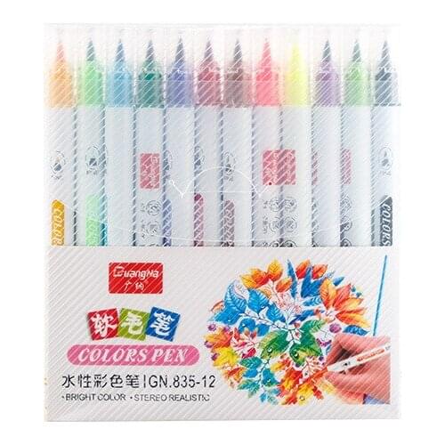12 Colors Set Water-based Color Soft Brush Drawing Graffiti Markers Multi-colors Accounting Marker Pen Art Supplies