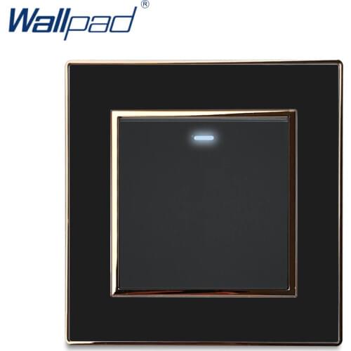 Wallpad Wall Light Switch and Socket Set Rocker Button Black Acrylic Panel With Gold Edge Home Electric Outlet