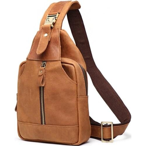 New Leather Vintage Mens Bag Men Chest Bag Shoulder Diagonal Cross Bags European and American Fashion Crazy Horse Leather Soft