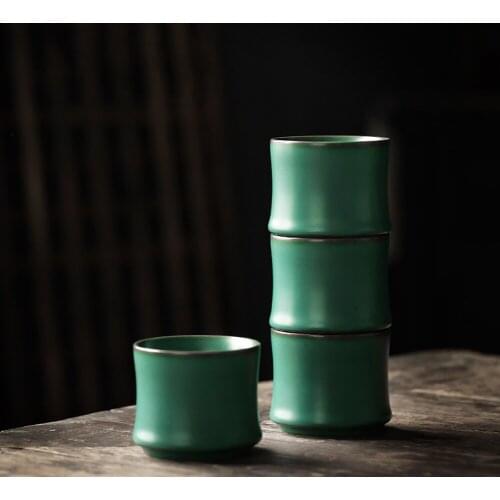 Creative Bamboo Shape Tea Cup Unique Vintage Style Ceramic Cups 120ml Kiln Change Pottery Cup Exquisite Decorations, set of 3