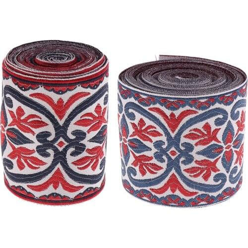 5 Meters Vintage Sari Jacquard Ribbon Trim Tape Border for Sewing Quilting Bridal Costumes Drapery Home Decoration, Wine Red