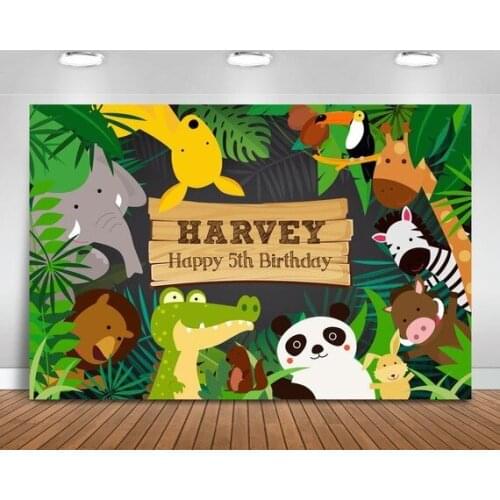 Custom Jungle Safari Zoo Animal Panda Lion Giraffe Zebra Elephant backgrounds Computer print birthday backdrop
