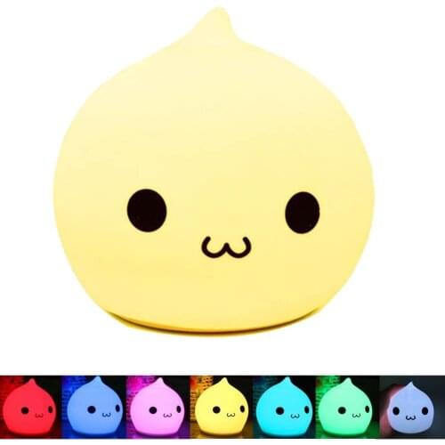 Portable Silicone LED Multicolor Night Lamp Battery Powered Children Night Light with Warm Lamp 7-Color Breathing Dual Light