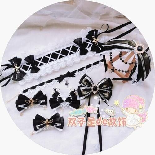 Hand-Made Lolita Soft Sister Black Hair Band Cross Lolita Edge Clamp Choker Day-to-Day Small