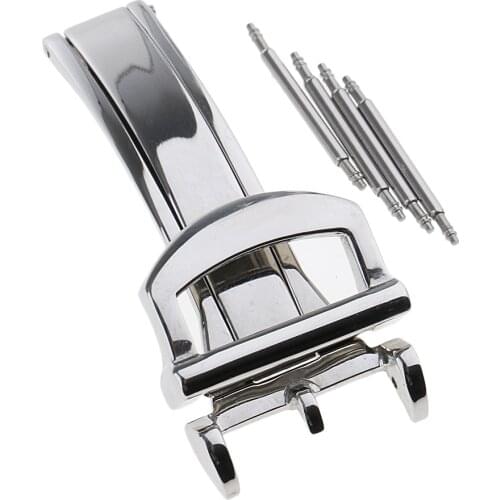 16mm Silver Stainless Steel Deployment Clasp Folding Buckle For Leather Watch Band Strap