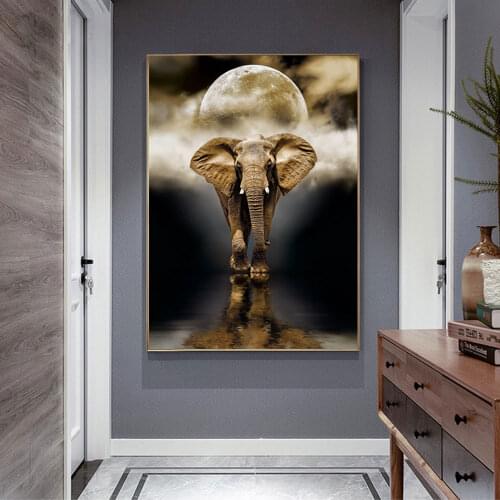 Elephant Under The Moon Canvas Painting Poster Nordic Print Wall Art Picture For Living Room Home Decor Wall Decor Frameless