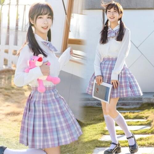 Glass sugar jk spot with uniform genuine plaid skirt pleated skirt college students skirts wind in spring and summer