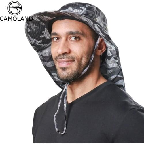 CAMOLAND Waterproof Bucket Hat For Men Women Long Wide Brim Boonie Hat With Neck Flap UV Protection Sun Hats Fishing Caps