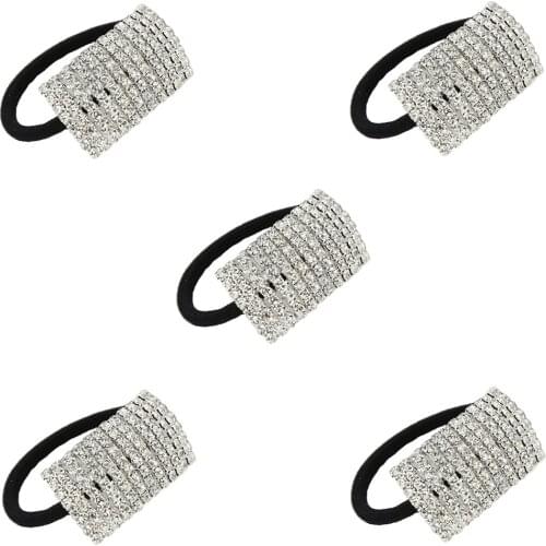 Xiwstar 5Pcs Fashion Womens Bling Crystal Rhinestone Hair Ties Ropes Bands Elastics Scrunchies Accessories