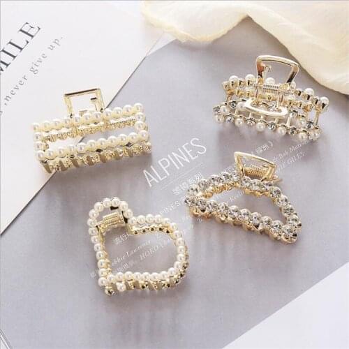 Fashion Girl Hair Claw Geometric Imitation Pearl Hairpin Crab Retro Heart Shape Crystal Hair Clips Hair Accessories For Women