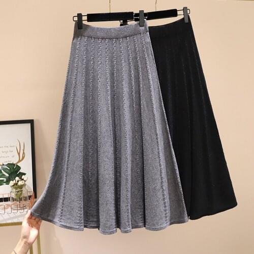 Black Grey Long Knitted Plus Large Size Oversize Korean Style Fashion WomenS Clothing Vintage 2021 Casual High Waist Skirts