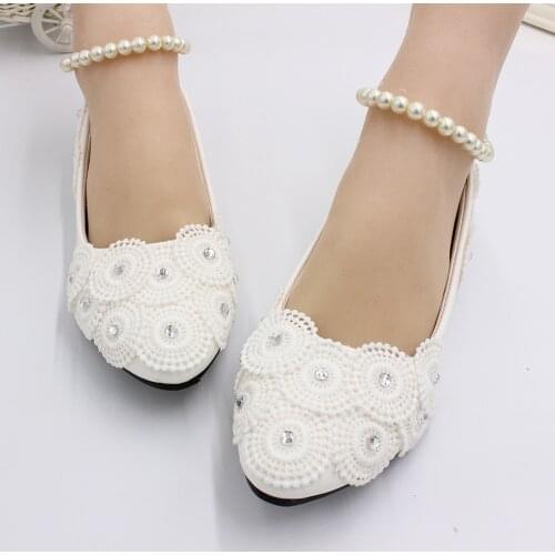 【Xingchenmao】Pearl Footchain Flat Flat Ladies Wedding Shoe Large Size Flat White Bridesmaid Shoe 2021 New Spot BH159