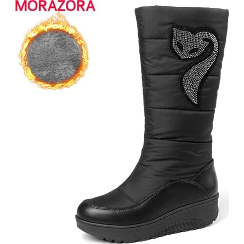 MORAZORA Plus Size 35-44 Snow Boots Women Thick Fur Down Warm Winter Boots Thick Bottom Platform Mid Calf Boots Female Shoes