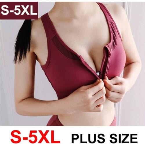 S-5XL Sports Top Yoga Bras with Zipper Shockproof Gym Shirt Mesh Back Sportswear Push Up Brassiere Big Lady Sports Bra Plus Size