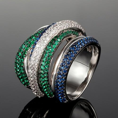 Funmode Luxury Design Colorful Zircon Pave Statement Stackable Ring For Women Wedding Party Finger Rings Wholesale FR190
